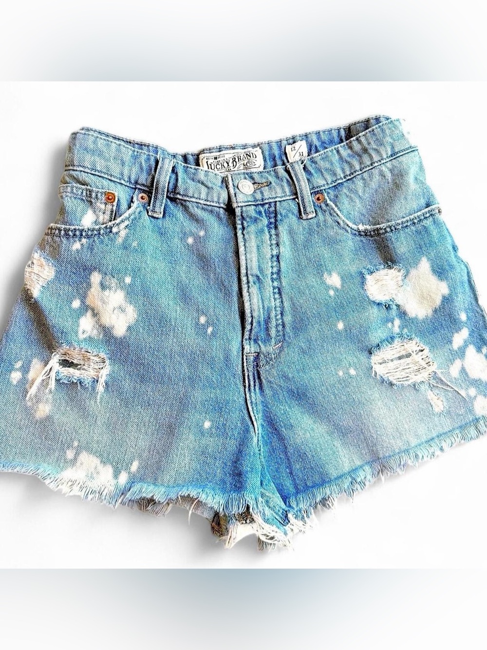 Lucky Brand Women's Light Blue Bleached Distressed Denim Shorts- SZ 12/31